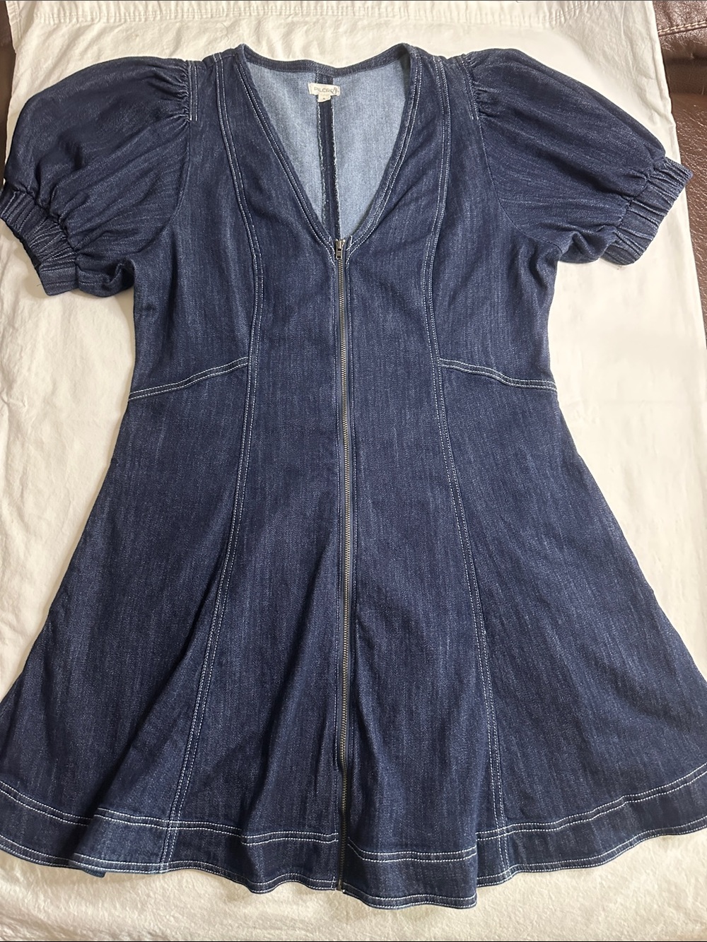 Pilcro Puff-sleeve Denim Mini Dress In Blue Size XL - Picture 2 of 8